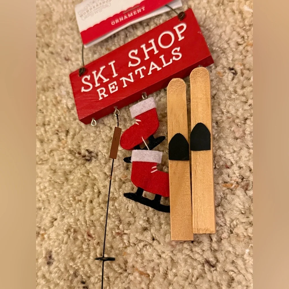Target Red and Black Ski Shop Rentals Ornament missing an item